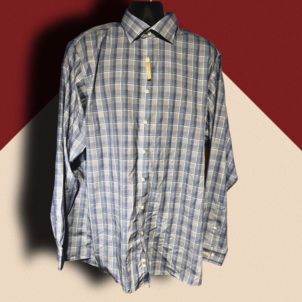 Michael Kors Tall Fit Dress Shirt Mens 18 34/35 Plaid